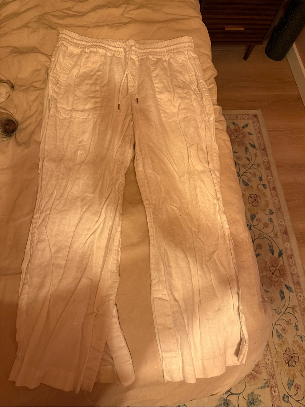 Athleta Drawstring Linen-Blend wide leg pants in White